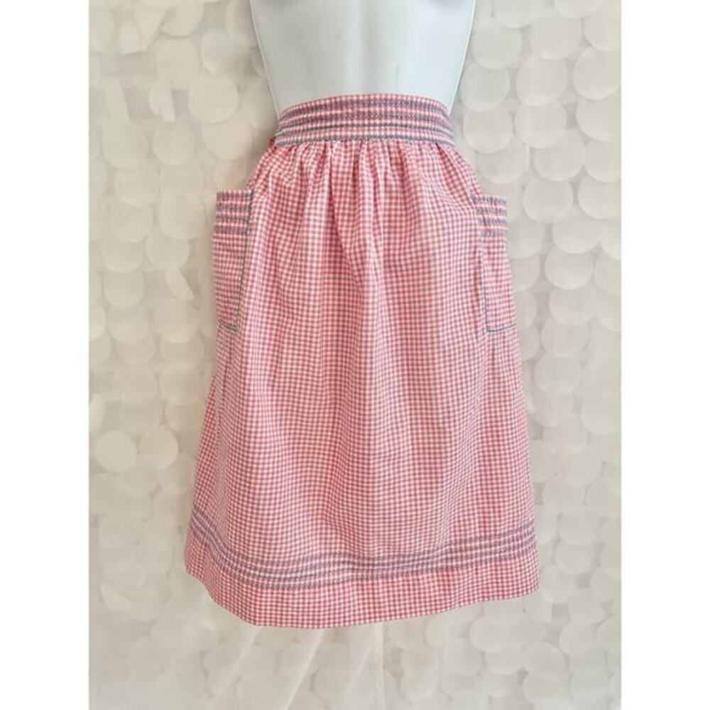 VTG 40’s Pink Gingham Half Apron Hand Made Farmhouse Cottagecore Prop Decor